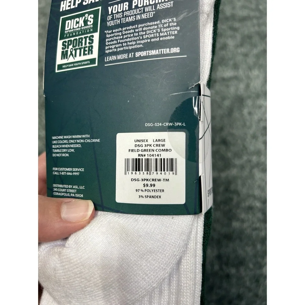 DSG Large (Women's 10+/Men's 8-13)3 Pack Crew Socks Field Green Combo (SC1)